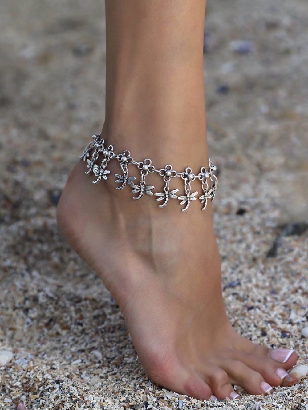 Sterling Silver Dragonfly Charm Anklet - Women Jewelry Bracelet
